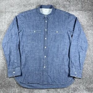 Mr P Shirt Men's XL Blue Chambray Selvedge Cotton Long Sleeve Button Up